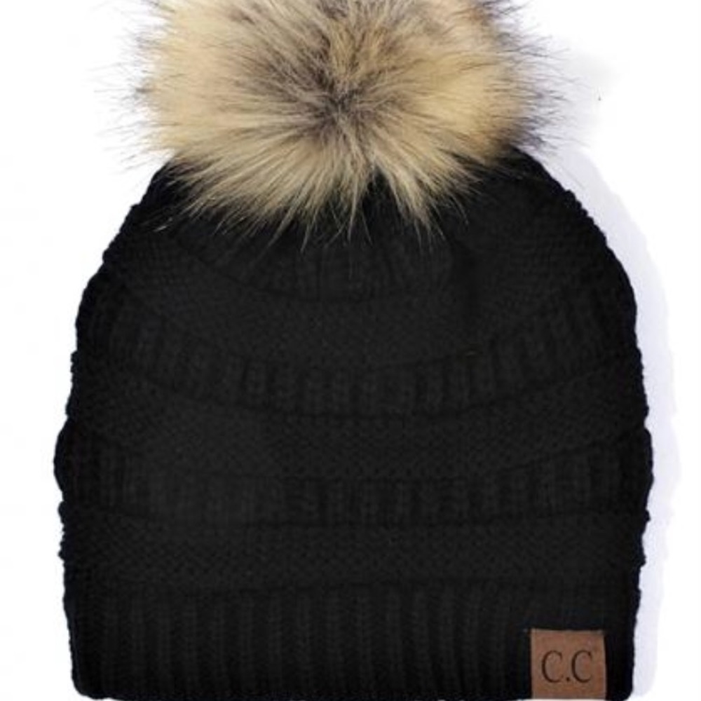 Black Pom Beanie